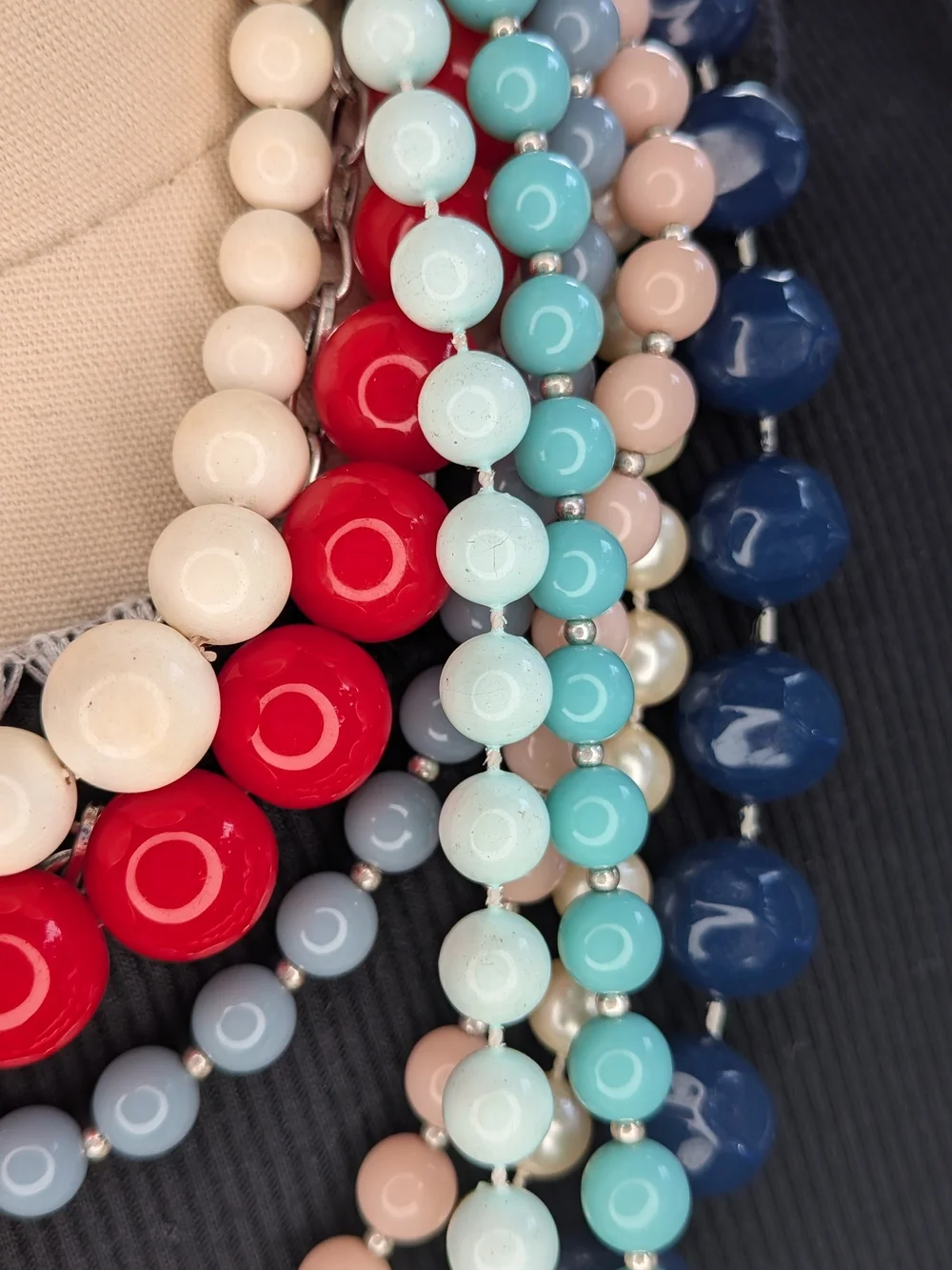 6pc Vintage Plastic Acrylic Bead Necklace Lot Mod Chunky Red Navy Pastel